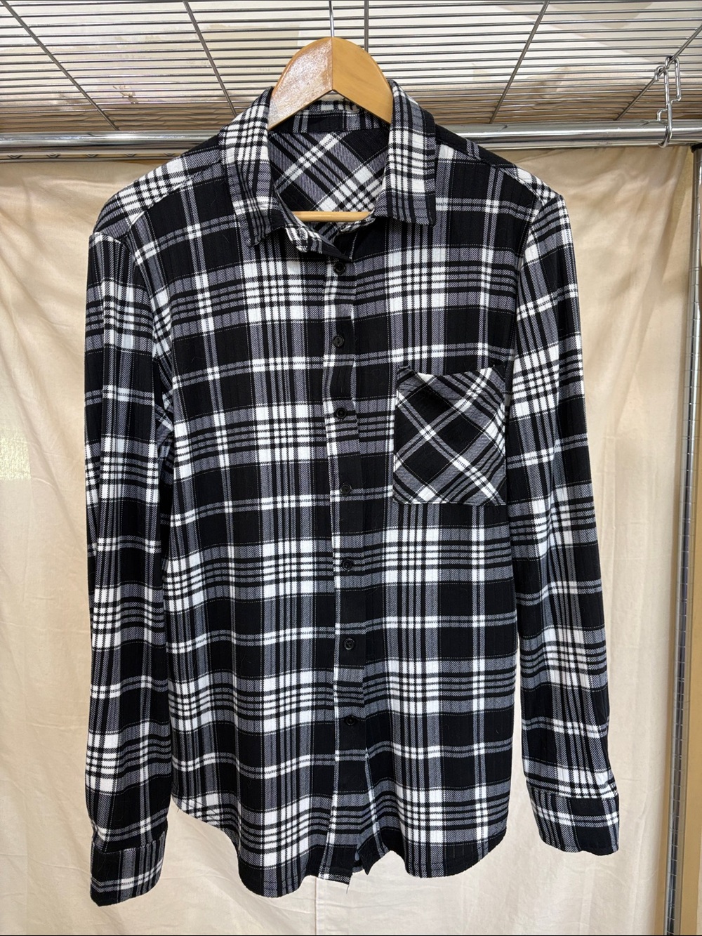 Classic Black & White Plaid Women's Button-Up Shirt